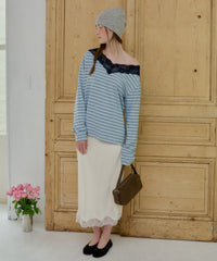 【GIUNON】2way border lace tops / 2way ボーダーレーストップス