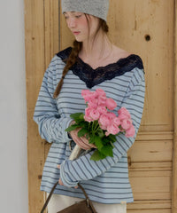 【GIUNON】2way border lace tops / 2way ボーダーレーストップス