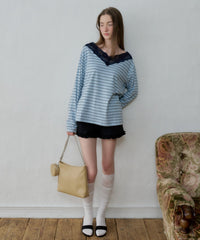 【GIUNON】2way border lace tops / 2way ボーダーレーストップス