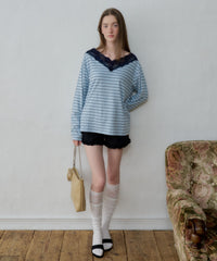 【GIUNON】2way border lace tops / 2way ボーダーレーストップス