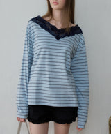【GIUNON】2way border lace tops / 2way ボーダーレーストップス