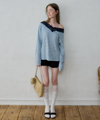 【GIUNON】2way border lace tops / 2way ボーダーレーストップス