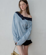 【GIUNON】2way border lace tops / 2way ボーダーレーストップス