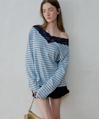 【GIUNON】2way border lace tops / 2way ボーダーレーストップス