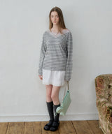 【GIUNON】2way border lace tops / 2way ボーダーレーストップス