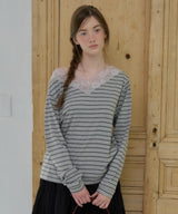 【GIUNON】2way border lace tops / 2way ボーダーレーストップス