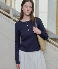 【GIUNON】henley neck scallop long-t / ヘンリーネックスカラップトップス