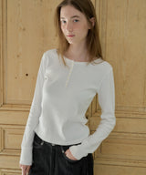【GIUNON】henley neck scallop long-t / ヘンリーネックスカラップトップス