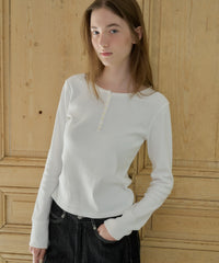 【GIUNON】henley neck scallop long-t / ヘンリーネックスカラップトップス