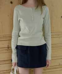 【GIUNON】henley neck scallop long-t / ヘンリーネックスカラップトップス
