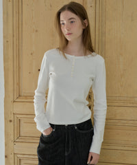【GIUNON】henley neck scallop long-t / ヘンリーネックスカラップトップス