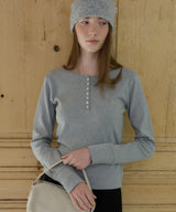 【GIUNON】henley neck scallop long-t / ヘンリーネックスカラップトップス