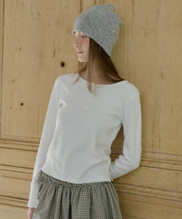 【GIUNON】henley neck scallop long-t / ヘンリーネックスカラップトップス