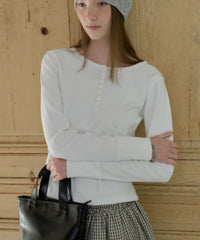 【GIUNON】henley neck scallop long-t / ヘンリーネックスカラップトップス