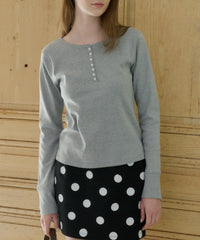 【GIUNON】henley neck scallop long-t / ヘンリーネックスカラップトップス
