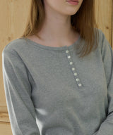 【GIUNON】henley neck scallop long-t / ヘンリーネックスカラップトップス