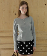 【GIUNON】henley neck scallop long-t / ヘンリーネックスカラップトップス