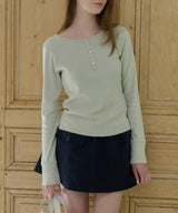 【GIUNON】henley neck scallop long-t / ヘンリーネックスカラップトップス