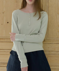 【GIUNON】henley neck scallop long-t / ヘンリーネックスカラップトップス