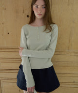 【GIUNON】henley neck scallop long-t / ヘンリーネックスカラップトップス