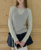 【GIUNON】henley neck scallop long-t / ヘンリーネックスカラップトップス