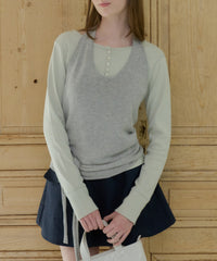 【GIUNON】henley neck scallop long-t / ヘンリーネックスカラップトップス