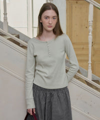 【GIUNON】henley neck scallop long-t / ヘンリーネックスカラップトップス