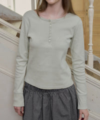 【GIUNON】henley neck scallop long-t / ヘンリーネックスカラップトップス