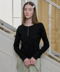 【GIUNON】henley neck scallop long-t / ヘンリーネックスカラップトップス