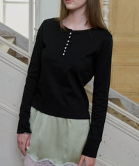 【GIUNON】henley neck scallop long-t / ヘンリーネックスカラップトップス