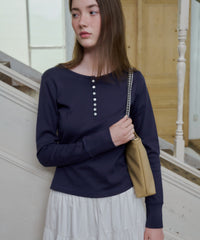 【GIUNON】henley neck scallop long-t / ヘンリーネックスカラップトップス