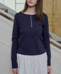 【GIUNON】henley neck scallop long-t / ヘンリーネックスカラップトップス