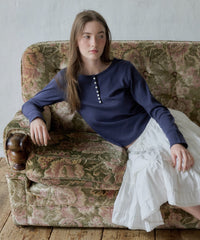 【GIUNON】henley neck scallop long-t / ヘンリーネックスカラップトップス