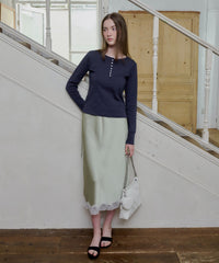 【GIUNON】henley neck scallop long-t / ヘンリーネックスカラップトップス