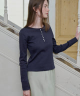 【GIUNON】henley neck scallop long-t / ヘンリーネックスカラップトップス