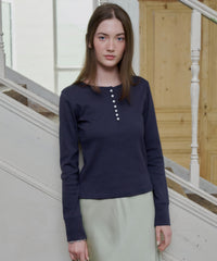 【GIUNON】henley neck scallop long-t / ヘンリーネックスカラップトップス