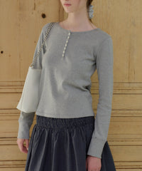 【GIUNON】henley neck scallop long-t / ヘンリーネックスカラップトップス
