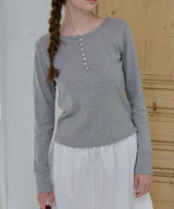 【GIUNON】henley neck scallop long-t / ヘンリーネックスカラップトップス