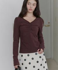 【GIUNON】shirring stretch lace long-t / シャーリングストレッチレースロンT