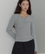 【GIUNON】shirring stretch lace long-t / シャーリングストレッチレースロンT