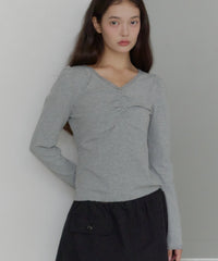 【GIUNON】shirring stretch lace long-t / シャーリングストレッチレースロンT