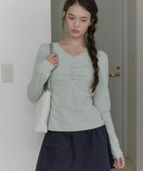 【GIUNON】shirring stretch lace long-t / シャーリングストレッチレースロンT