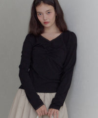 【GIUNON】shirring stretch lace long-t / シャーリングストレッチレースロンT