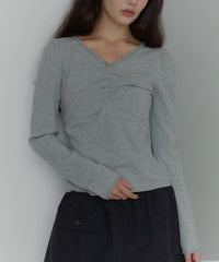 【GIUNON】shirring stretch lace long-t / シャーリングストレッチレースロンT