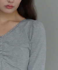 【GIUNON】shirring stretch lace long-t / シャーリングストレッチレースロンT