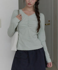 【GIUNON】shirring stretch lace long-t / シャーリングストレッチレースロンT