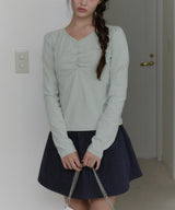 【GIUNON】shirring stretch lace long-t / シャーリングストレッチレースロンT