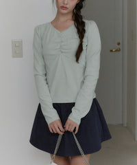 【GIUNON】shirring stretch lace long-t / シャーリングストレッチレースロンT