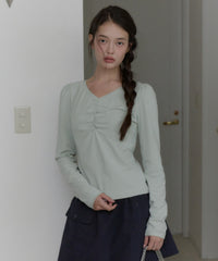 【GIUNON】shirring stretch lace long-t / シャーリングストレッチレースロンT