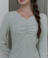 【GIUNON】shirring stretch lace long-t / シャーリングストレッチレースロンT